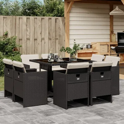 Produktbild von Möbel 9-tlg. Garten-Essgruppe mit Kissen Schwarz Poly Rattan - Balkonmöbel 3277781