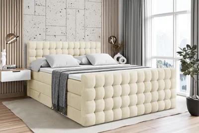Produktbild von ALTDECOR Boxspringbett mit Matratze und Lattenrost  - VIONE -Z KING  - 200x200 cm  - Beige Monolith - Topper, Fußteil, Polsterbett mit Bettkasten, Bett mit Stauraum H3 - und H4 - Matratze, Doppelbett, Springboxbett