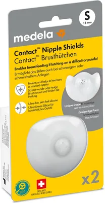 Zdjęcie produktu dla Osłonki na brodawki sutkowe Medela Contact do karmienia piersią - 16 mm - Do ochrony przed obolałymi lub popękanymi brodawkami sutkowymi i do wsparcia podczas karmienia piersią - Bez BPA - Opakowanie 2 1 sztuki (opakowanie 1 szt.)