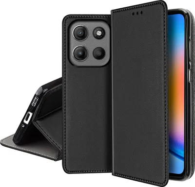 Productafbeelding van Lederen hoesje voor de MOTOROLA MOTO G15 | G15 POWER, magnetisch boekmodel + beschermend glas