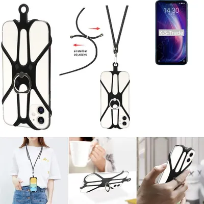 Produktbild von K-S-Trade 3in1 Handykette Handyband Handykordel Halsband Smartphone-Ring Handy-Ring kompatibel mit Meizu X8 Fingerhalterung Handyring Tischständer