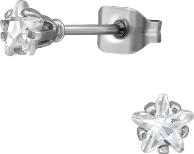 Image de Clous d'oreilles en forme d'étoile de 4 mm en acier inoxydable avec zircone, couleur argent, taille unique, Maxte