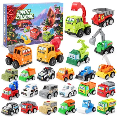 Obrázek produktu pro Adventní Kalendář s 24 Setrvačníkovými Kreslenými Autíčky Dárková Sada na Odpočítávání Vhodná pro Chlapce a Dívky od 3 Let