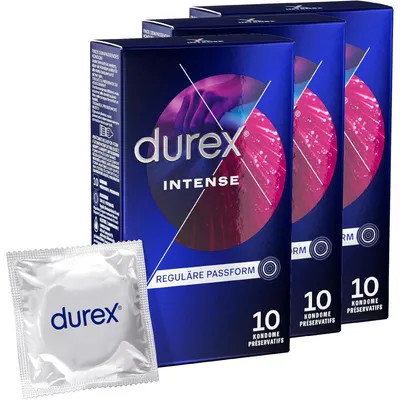 Produktbild von 30 Stück Durex Intense Kondome mit Noppen, Rippen & viel Desirex-Gel Breite 56mm