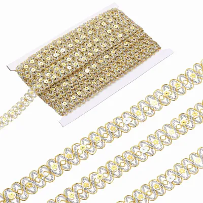 Paillettenband 1,8 cm x 4,5 m, Wellenrand, Gold-Silber