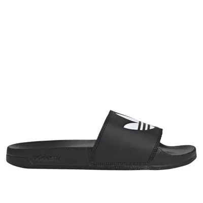 A single Adidas Adilette slide sandal shown from the side on a white background.