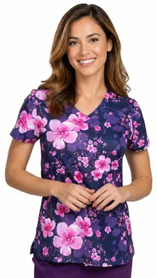 Produktbild von B-well MELINA Kasacks Damen Pflege, Eleganter Kasack Damen Motiv, Kasaks Altenpflege mit Motiv & Seitentaschen, Kirschen, XL