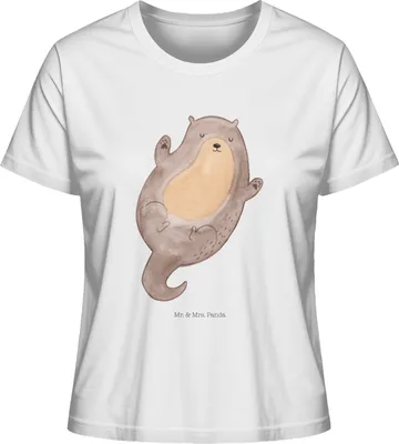 Produktbild von Mr. & Mrs. Panda Shirt Damen Otter Umarmen Größe L - Weiß - Geschenk, Oberteil, Seeotter See, gut Gelaunt, Basic, glücklich, Baumwoll T-Shirt, Optimistisch, Hallo