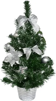 Produktbild von Weihnachtsbaum 50 cm Silber mit Poinsettien, Sternenkette und silbernem Topf