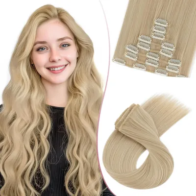 Produktbild von Clip-in Haarverlängerungen 8PCS 18 Zoll 130g Kunstfaser Sandblond 45 cm