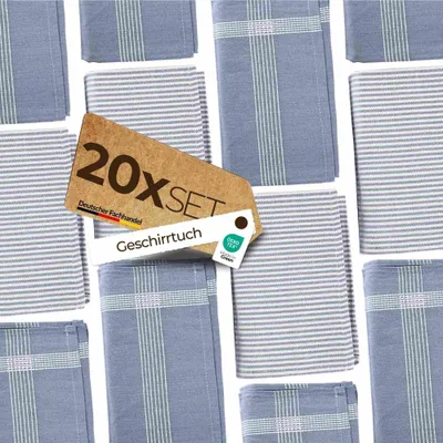 Zdjęcie produktu dla Ręczniki kuchenne Sterzbach Jacquard, wzór Greg – paski i jednolity kolor, 100% bawełna, można prać, łatwe w pielęgnacji, wysokiej jakości, wytrzymałe, 50 x 70 cm, niebieskie
