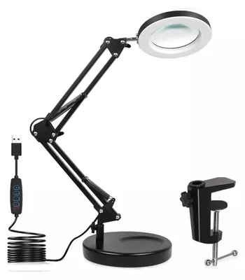 Produktbild von 10X Vergrößerungslampe LED Schreibtischlampe mit Klemme & Standfuß, 72 LEDs, 3 Farbmodi, Dimmbar, Leselupe für Basteln Nähen