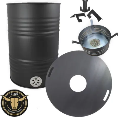 Produktbild von Komplettset Feuertonne 100cm 8mm mit Feuerplatte Feuerkorb Abstandshalter #1370