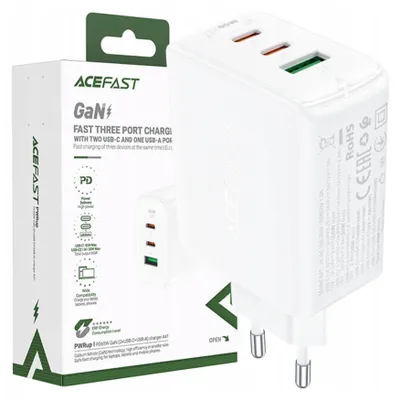Immagine prodotto di Caricatore rapido Acefast Gan (2X Usb-C / Usb-A) Pps / Pd / Qc4+ 65W Bianco (A41)