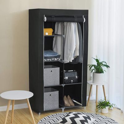 SONGMICS Kleiderschrank mit 1 Kleiderstange 6 Ablage Vliesstoff