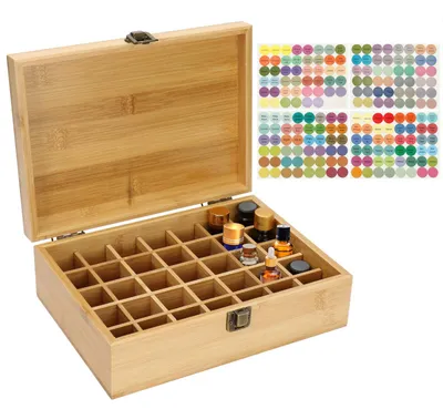 Produktbild von Holzbox für ätherische Öle, 36 Fächer, Stauraum für Nagellak und Duftöle.