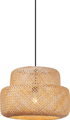 Zdjęcie produktu dla QAZQA - Japandi Japandi - lampa wisząca I lampa wisząca I lampa wisząca I lampa wisząca I lampa wisząca I lampa I lampa czarna z bambusem - Kea I salon I sypialnia - stal okrągła I podłużna - LED bez żarówki