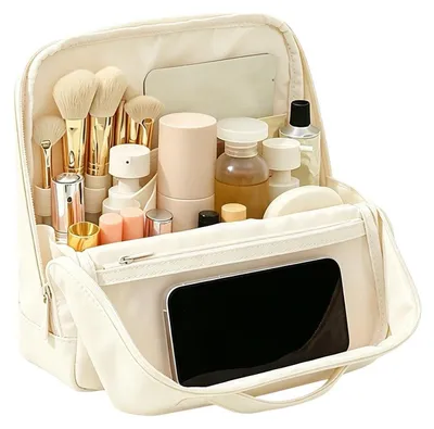 Produktbild von Beige Reisekosmetiktasche für Damen, Organizer für unterwegs