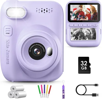Produktbild von Sofortbildkamera Kinder 14MP mit 3-Zoll Bildschirm, 1080P Video, 32GB Karte, Sofortdruck,Farbstifte & Zubehör,Geschenk für Jungen & Mädchen 3–12 Jahre