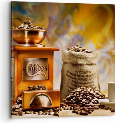 Produktbild von Bild auf Leinwand - Leinwandbild - Kaffee Körner Mühle Tasse - 70x70cm - Wand Bild - Wanddeko - Leinwanddruck - Bilder - Kunstdruck - Wanddekoration - Leinwand bilder - Wandkunst - AC70x70-2592