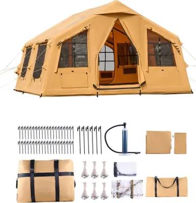 Image de Tente de camping gonflable pour 8-12 personnes - Tente de glamping 4,8x3,6x2,2m - Tente de groupe pour l'aventure en plein air