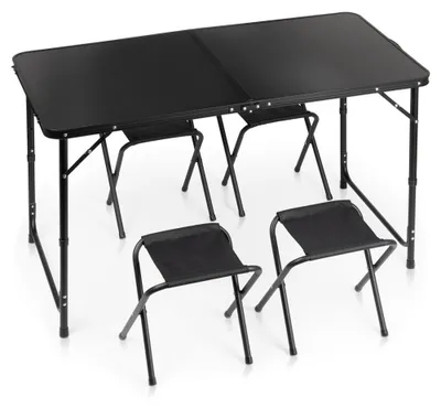 Produktbild von Vilde | Campingtisch mit 4 Hockern Set - 120x60 cm - 3in1 Koffertisch Schwarz
