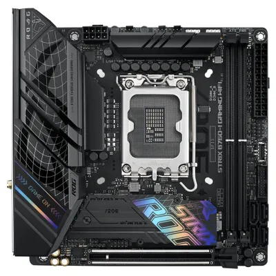 Produktbild von ASUS ROG STRIX B760-I GAMING WIFI, Intel, LGA 1700, Intel® Celeron®, Intel® Core™ i3, Intel® Core™ i5, Intel® Core™ i7, Intel® Core™ i9,..., LGA 1700, DDR5-SDRAM, 64 GB