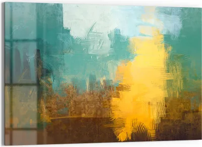 Produktbild von DEQORI Glasbild Echtglas 90x60 cm 'Entfremdete Landschaft' Wandbild Bild modern Deko
