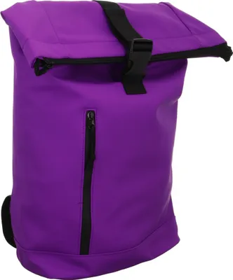 Produktbild von Lila Rolltop Rucksack BKR-113 aus Kunstleder, gepolsterter Rücken, verstellbare Schultergurte, 40x55x12 cm