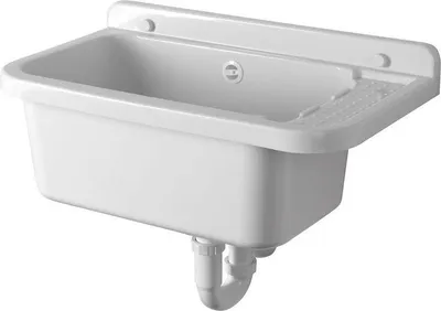 Immagine prodotto di Lavello, lavello sospeso, lavello profondo, con scolapiatti 60 x 34 cm, lavabo, plastica bianca