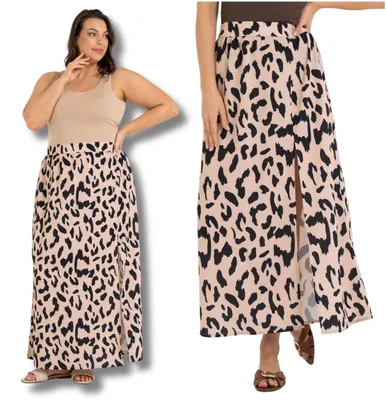 Immagine prodotto di Gonna maxi - Gonna da donna taglia XXL - Gonna lunga beige - Gonna maxi - Gonna con spacco