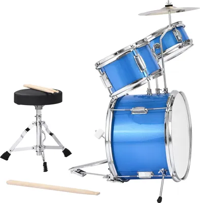 Produktbild von SucceBuy Schlagzeugset, 3-teilig, Anfänger Drum Kit, mit 35,6 cm Basstrommel, 20,3 cm Tom-Tom, 25,4 cm Snare-Drum, verstellbaren Drumsticks, Musik-Lernset, geeignet für Kinder von 6–13 Jahren, blau
