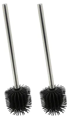 Image de Lot de 2 brosses de toilettes en silicone Relaxdays, antibactériennes, effet lotus, tête amovible, brosse de WC, noir/argent