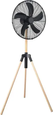 Immagine prodotto di Ventilatore da pavimento in legno e acciaio inossidabile, Ø 46 cm, oscillante, 3 velocità, silenzioso, altezza regolabile da 120 a 130 cm