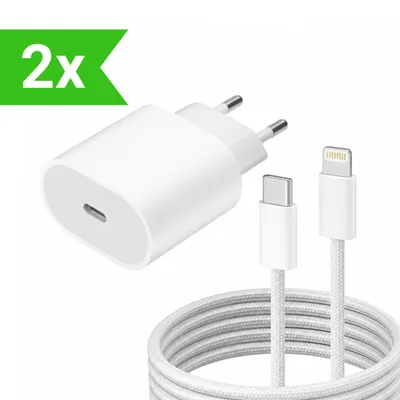 Produktbild von 2x iPhone Lightning Ladegeräte 20W Schnellladegeräte mit Lightning Kabel – USB-C Lightning Ladeset für iPhone 14 13 12 11 Pro Max X XR XS SE