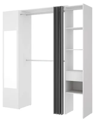 Kleiderschrank mit Spiegel, Holz, Weiß, 205x176x50 cm