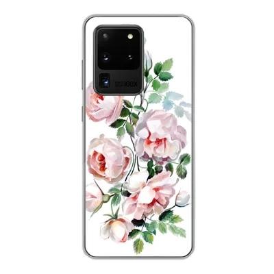 Produktbild von MuchoWow® Handyhülle Schutzhülle Hülle für Samsung Galaxy S20 Ultra Aquarell - Rosen - Blumen Silikon Softcase Handy Hülle - Karteninhaber