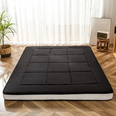 Productafbeelding van Futon matras, gewatteerde Japanse vloermatras, quilted bedtopper, extra dik opvouwbaar slaapkussen, ademend vloerligbed, logeerbed, slaapbank (zwart,