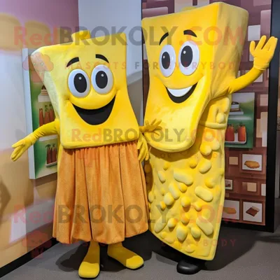 Immagine prodotto di Personaggio in costume della mascotte REDBROKOLY Lasagna gialla vestito con un abito midi e fasce da smoking