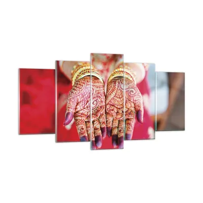 Produktbild von Bilder auf glas - 5 Teile - Hände orientalisch Muster - 160x85cm - Glasbilder - Wandbilder - Bilder - zum Aufhängen bereit - Wanddekoration aus Glas - Glas Bilder - Wandbild auf Glas - GEA160x85-4848