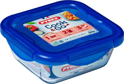 Produktbild von Pyrex Cook & Go - Quadratischer Behälter mit 100% luftdichtem Deckel, lebensmittelecht, backofen- und mikrowellengeeignet, 21 x 21 cm, 1,7 l Fassungsvermögen