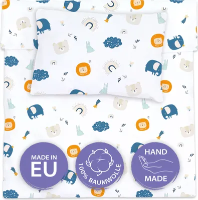 Produktbild von Baby Bettwäsche Set 100 x 135 cm - Kinderbettwäsche Babybettwäsche mit Kissenbezug 60x40 aus Baumwolle Regenbogenmotiv