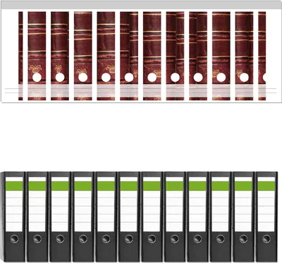Produktbild von Wallario 12 Stück breite Ordner inkl. Klebeetiketten mit Motive Alte Bücher mit rotem Ledereinband -  Set mit Rückenschildern / Ordnerrücken Stickern