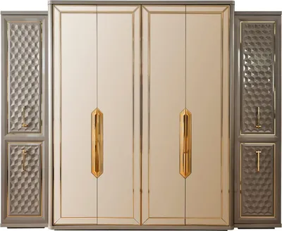 Produktbild von Casa Padrino Luxus Art Deco Schlafzimmerschrank Grau / Gold 280 x 60 x H. 229 cm - Verspiegelter Kleiderschrank mit 4 Türen - Schlafzimmer Möbel - Art Deco Möbel - Luxus Möbel - Luxus Einrichtung