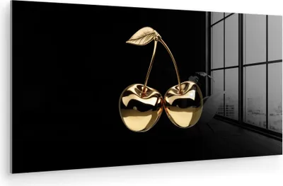 Produktbild von MuchoWow Glasbilder - Bilder auf Wandbild - Foto auf Glas Kirsche - Schwarz - Gold - Chrom 120x60 cm Wanddekoration aus Glas - Acrylglasbild - Acrylbilder - Acrylbild