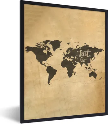 Produktbild von MuchoWow® Gerahmtes Poster Weltkarte - Vintage - Zitate 60x80 cm - Poster mit Schwarzem Bilderrahmen Wandposter Rahmen Foto Bilder - Premium - Wanddeko Wohnzimmer
