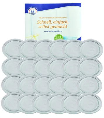 Produktbild von 24er Set Weck Glasdeckel 100mm incl. Gelierzauber Rezeptheft von Diamantzucker
