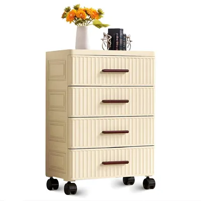 Produktbild von Kunststoff Kommode mit 4 Schubladen – Aufbewahrungsschrank Organizer – Weiß – 48×30×69,5 cm