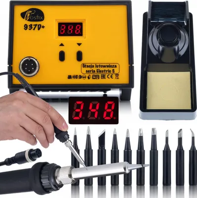 Produktbild von Rosfix 937D+ 60W Lötstation mit einem Satz von 10 schwarzen LONG-LIFE Lötspitzen