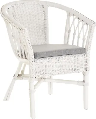 Produktbild von KRINES HOME Stapelbarer Rattan-Sessel/ Stuhl aus Natur-Rattan inkl. Polster in der Farbe Weiß